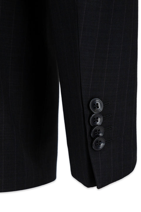 Black 6 Drop Regular Fit Standard Cut Peak Lapel Striped Double-Breasted Suit