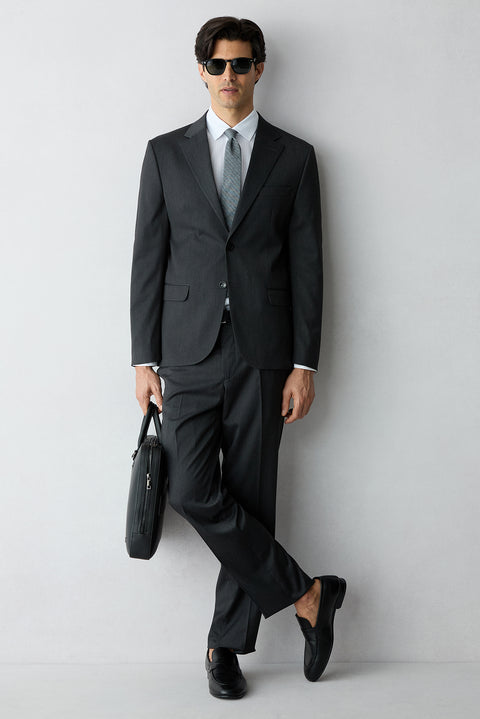 Dark Charcoal 4-Drop Relax Fit Peak Lapel Plain Suit