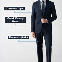Koyu Lacivert 6 Drop Regular Fit Standart Kesim Mono Yaka Likralı Düz Takım Elbise