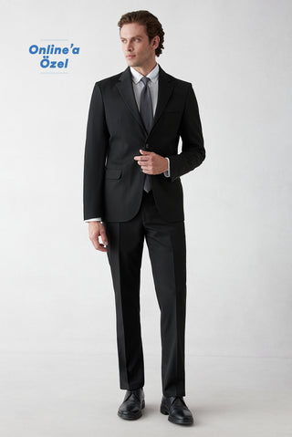  Siyah 7 Drop Slim Fit Dar Kesim Mono Yaka Likralı Düz Takım Elbise