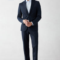 Koyu Lacivert 7 Drop Slim Fit Dar Kesim Mono Yaka Likralı Düz Takım Elbise