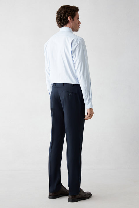 Koyu Lacivert 7 Drop Slim Fit Dar Kesim Mono Yaka Likralı Düz Takım Elbise