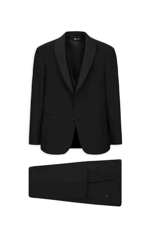 Black 6-Drop Regular Fit Standard Cut Shawl Collar Vest Tuxedo & Groom Suit