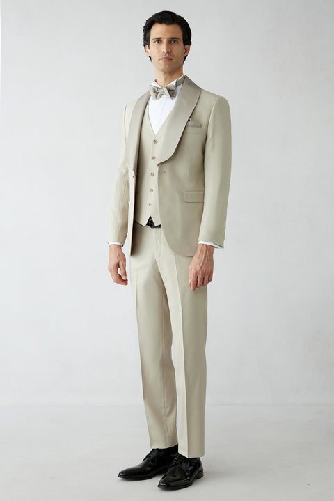 Light Beige 7 Drop Slim Fit Tuxedo & Groom Suit