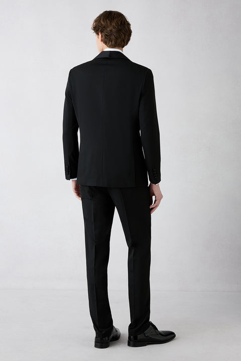 Siyah 7 Drop Slim Fit Dar Kesim Şal Yaka Desenli Smokin & Damatlık