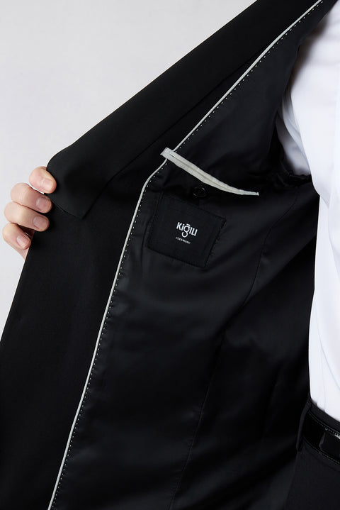 Siyah 7 Drop Slim Fit Dar Kesim Şal Yaka Desenli Smokin & Damatlık