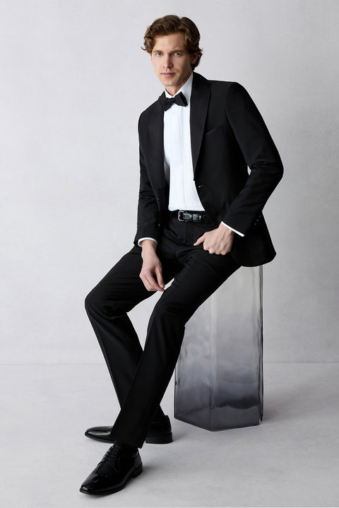 Black 7 Drop Slim Fit Narrow Cut Shawl Collar Wool Tuxedo & Groom Suit