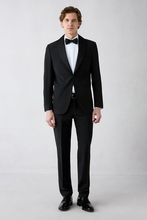 Black 7 Drop Slim Fit Narrow Cut Shawl Collar Wool Tuxedo & Groom Suit