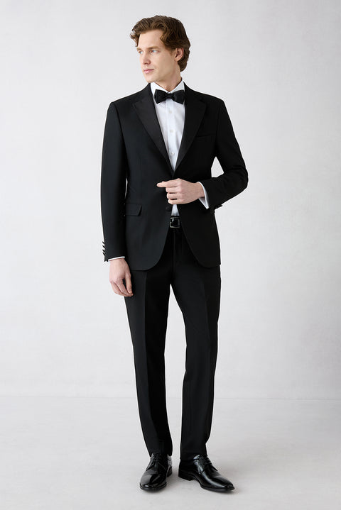 Black 6-Drop Regular Fit Standard Cut Notch Lapel Tuxedo & Groomsmen Suit
