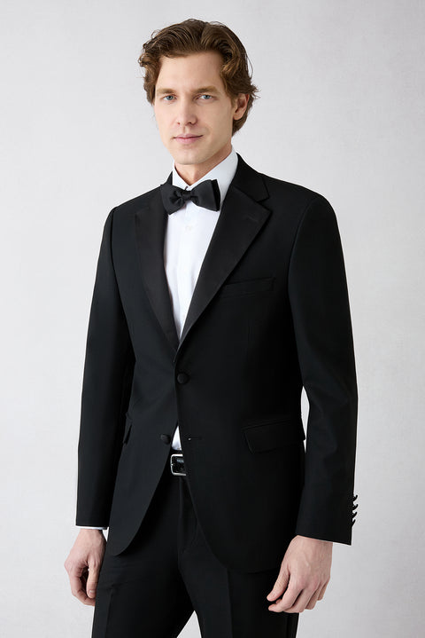 Black 4-Drop Relaxed Fit Comfortable Cut Mono Collar Tuxedo & Groom Suit