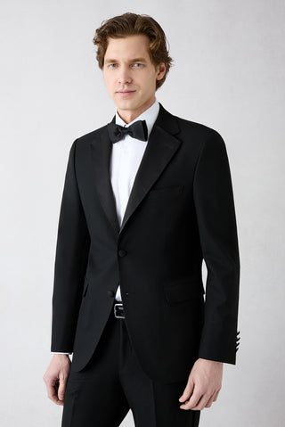  Siyah 7 Drop Slim Fit Dar Kesim Mono Yaka Smokin & Damatlık