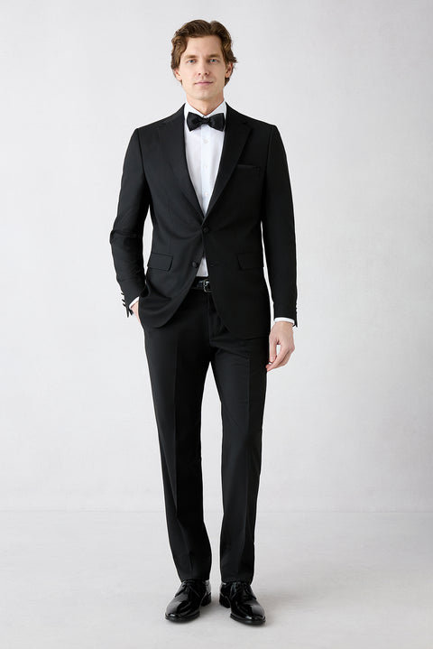 Siyah 6 Drop Regular Fit Standart Kesim Yünlü Mono Yaka Smokin & Damatlık