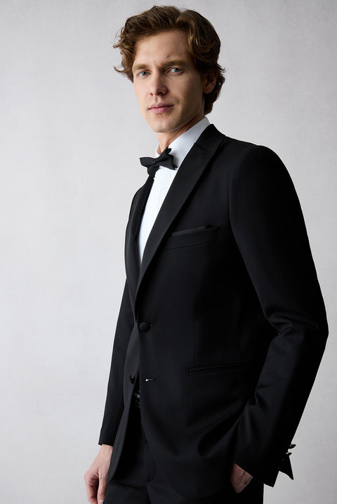 Siyah 7 Drop Slim Fit Dar Kesim Sivri Yaka Smokin & Damatlık
