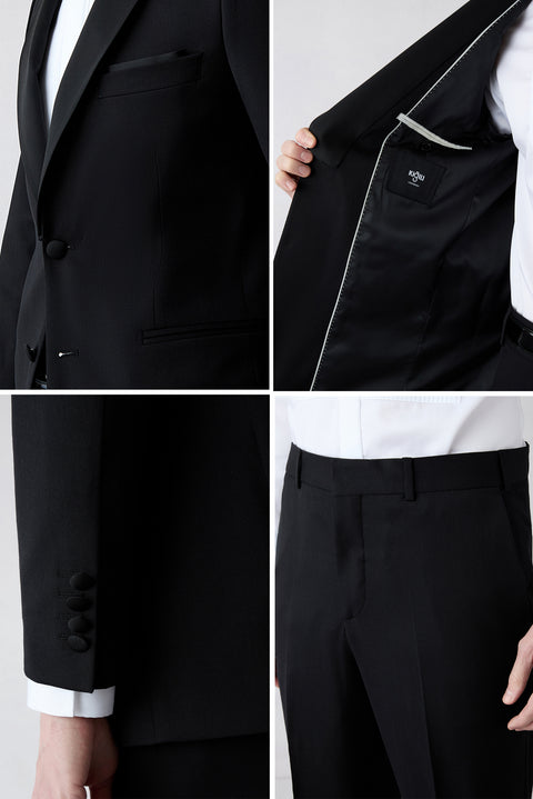 Siyah 6 Drop Regular Fit Standart Kesim Sivri Yaka Smokin & Damatlık