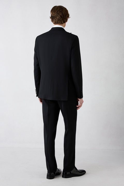Siyah 7 Drop Slim Fit Dar Kesim Sivri Yaka Smokin & Damatlık