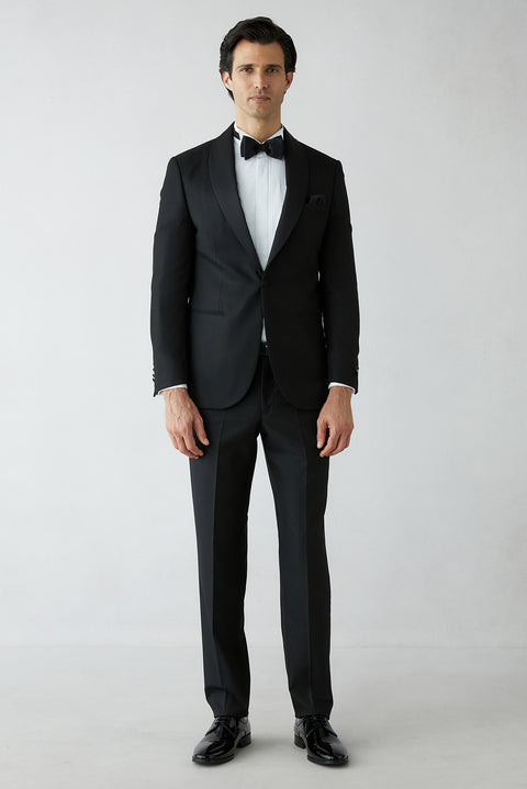 Black Regular Fit Tuxedo with Detachable Shawl Collar