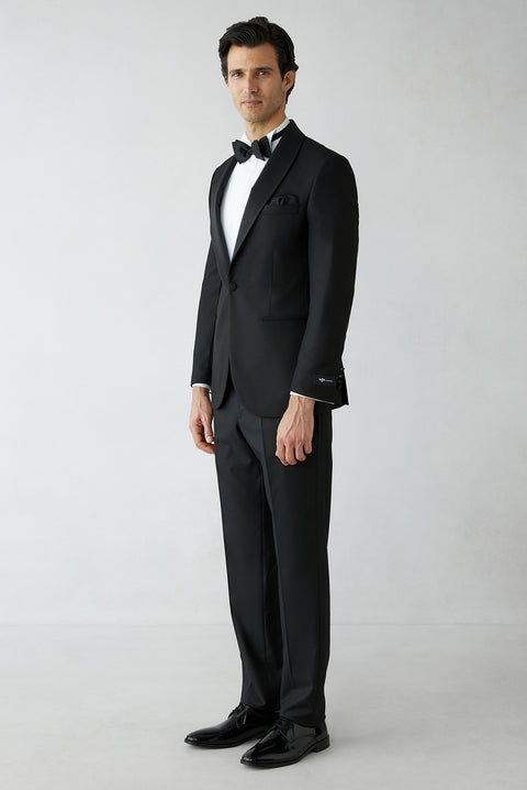Black Regular Fit Tuxedo with Detachable Shawl Collar