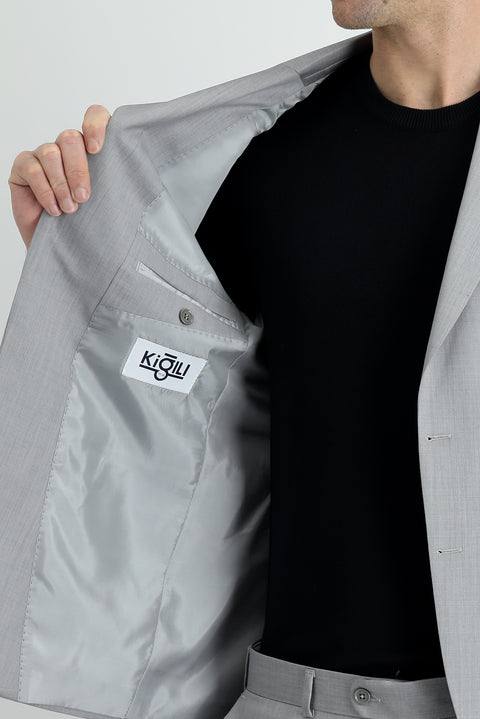 Light Grey 7 Drop Slim Fit Narrow Cut Wool Suit