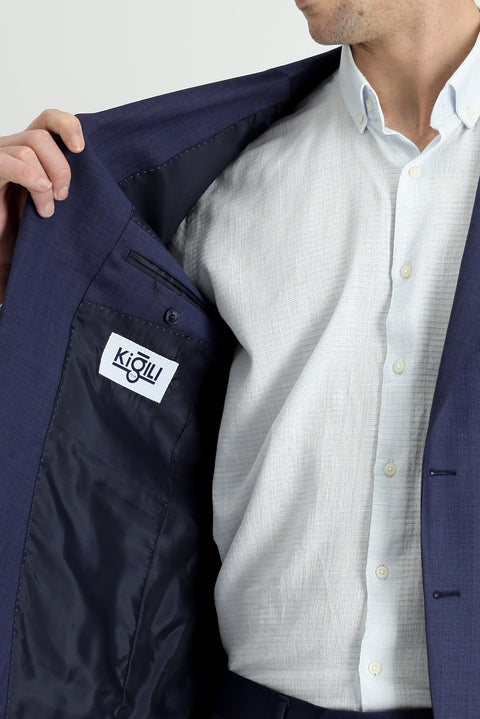 Light Navy Blue 7 Drop Slim Fit Narrow Cut Wool Suit