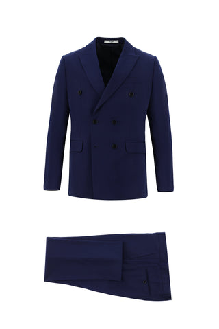  Orta Lacivert 7 Drop Slim Fit Dar Kesim Kruvaze Takım Elbise