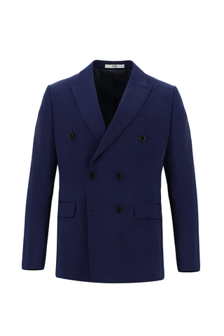  Orta Lacivert 7 Drop Slim Fit Dar Kesim Kruvaze Takım Elbise
