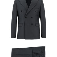 Dark Gray 7 Drop Slim Fit Narrow Cut Double-Breasted Suit