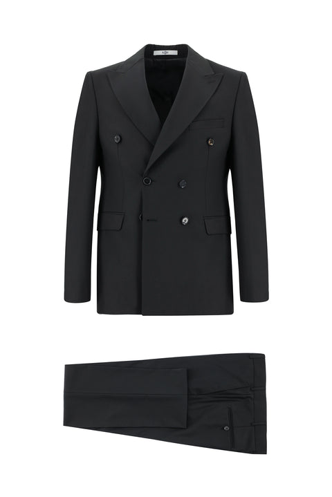 Black 7 Drop Slim Fit Narrow Cut Double-Breasted Suit