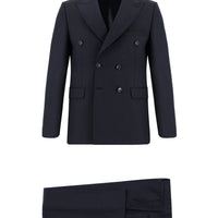 Black and Navy Blue 7 Drop Slim Fit Double-Breasted Suit