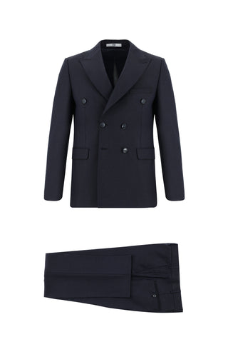  Siyah Lacivert 7 Drop Slim Fit Dar Kesim Kruvaze Takım Elbise
