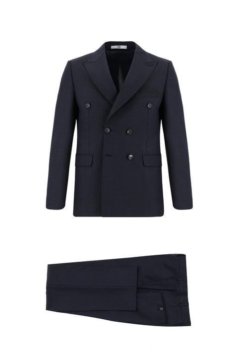 Black and Navy Blue 7 Drop Slim Fit Double-Breasted Suit