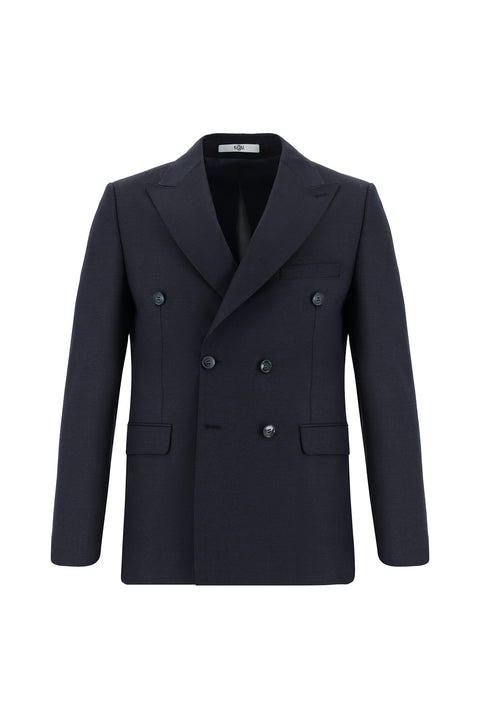 Black and Navy Blue 7 Drop Slim Fit Double-Breasted Suit