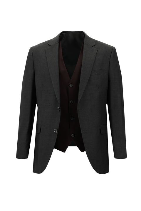Koyu Füme 7 Drop Slim Fit Dar Kesim Kombinli Yelekli Takım Elbise