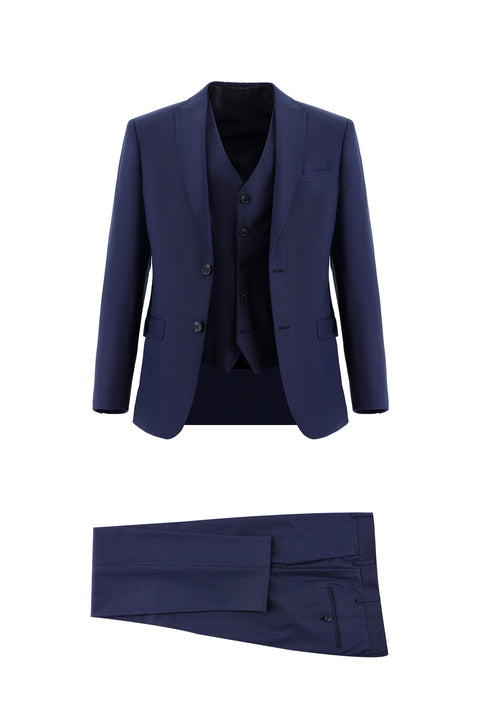 Orta Lacivert 7 Drop Super Slim Fit Eksra Dar Kesim Yelekli Takım Elbise