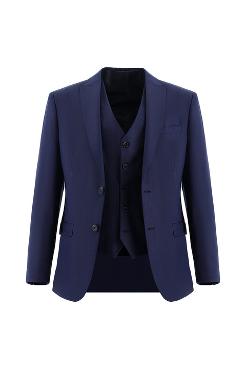 Orta Lacivert 7 Drop Super Slim Fit Eksra Dar Kesim Yelekli Takım Elbise