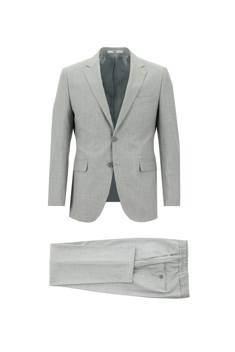 Medium Grey 7 Drop Slim Fit Narrow Cut Elastic Waist Drawstring Patterned Suit