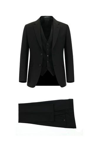  Siyah 7 Drop Slim Fit Dar Kesim Yelekli Takım Elbise