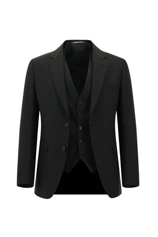  Siyah 7 Drop Slim Fit Dar Kesim Yelekli Takım Elbise