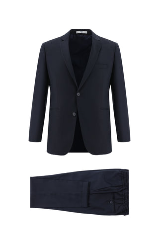  Koyu Lacivert 4 Drop Relaxed Fit Rahat Kesim Beli Lastikli İpli Takım Elbise