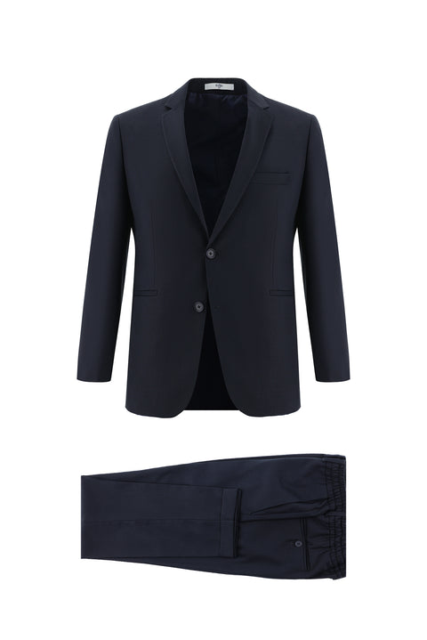 Dark Navy 4-Drop Relaxed Fit Suit with Elastic Waistband and Drawstring