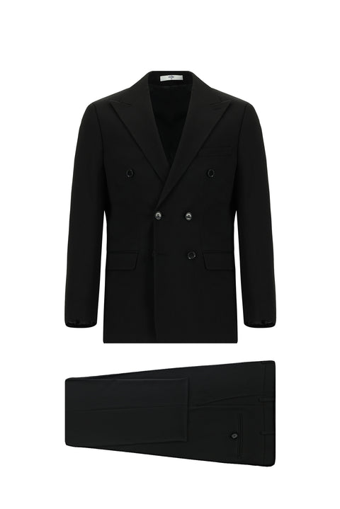 Black 6-Drop Regular Fit Standard Cut Double-Breasted Suit