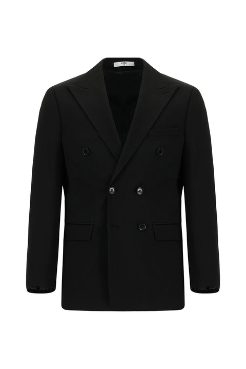 Black 6-Drop Regular Fit Standard Cut Double-Breasted Suit