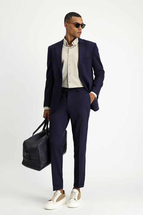 Dark Navy 7 Drop Slim Fit Suit with Elastic Waistband and Drawstring