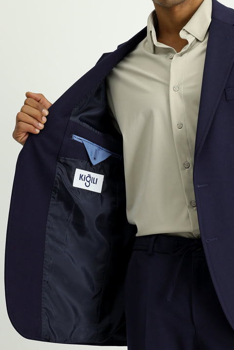 Dark Navy 7 Drop Slim Fit Suit with Elastic Waistband and Drawstring