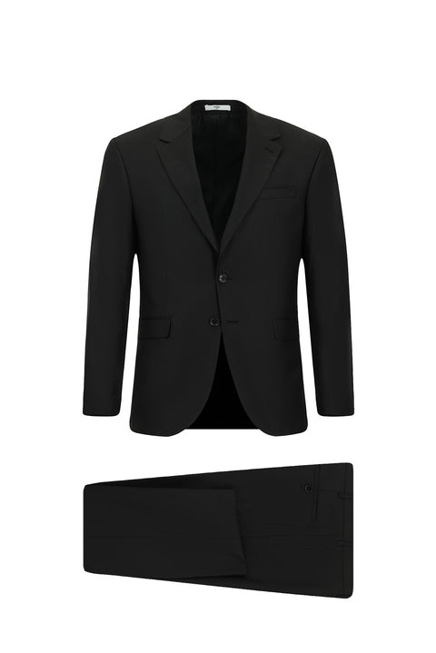 Black 4 Drop Relaxed Fit Notch Lapel Suit