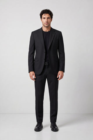  Siyah 8 Drop Long Slim Fit Uzun Dar Kesim Mono Yaka Takım Elbise