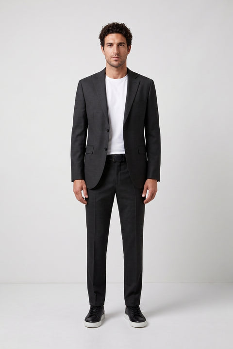Koyu Füme 7 Drop Super Slim Fit Eksra Dar Kesim Mono Yaka Takım Elbise