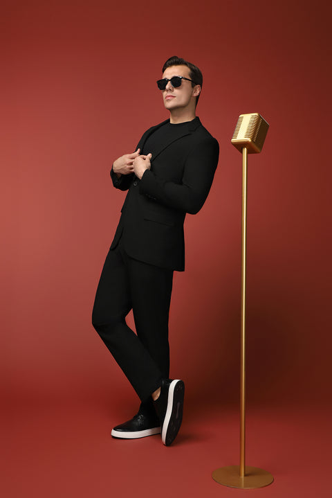 Black 6 Drop Regular Fit Standard Cut Seasonal Lycra Stretch Suit