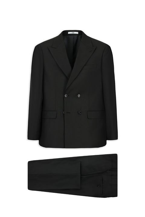Black 6-Drop Regular Fit Standard Cut Double-Breasted Suit