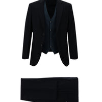 Black and Navy Blue 7 Drop Slim Fit Narrow Cut Suit with Vest