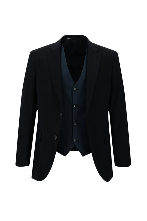Black and Navy Blue 7 Drop Slim Fit Narrow Cut Suit with Vest